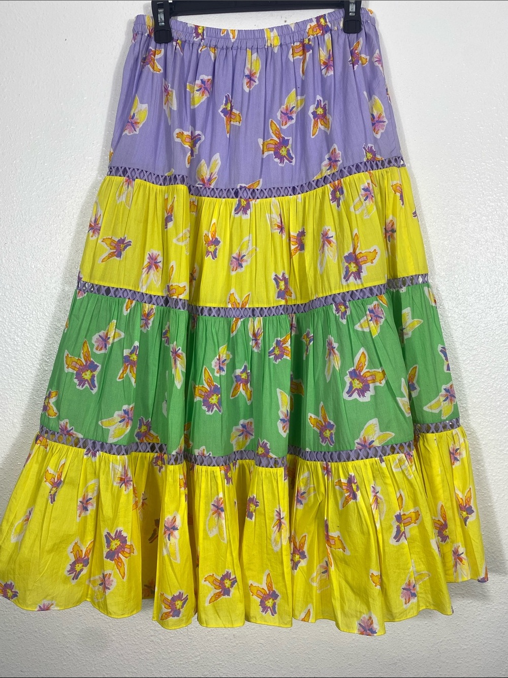 Ālivia Caroline Tiered Floral Maxi Skirt Bouncing Buds Multi Size S 100% Cotton - Picture 6 of 16